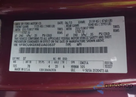 2014 Ford Escape Se from USA, damaged, VIN 1FMCU9GX6EUA03537